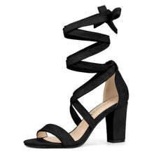 Load image into Gallery viewer, Allegra K Women's Lace Up Block Heels Black Sandals, 9.5, 21A-189S004