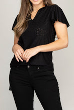 Load image into Gallery viewer, Nuvi Apparel Embroidered eyelet blouse with ruffle