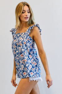 Davi & Dani Floral Printed Ruffle Sleeveless Top