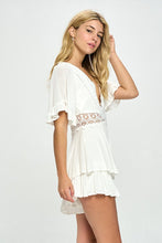 Load image into Gallery viewer, One and Only Collective Inc Flutter Sleeved Short Romper with Crochet Trim