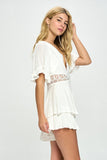 One and Only Collective Inc Flutter Sleeved Short Romper with Crochet Trim