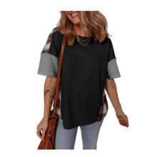 Load image into Gallery viewer, WAFFLE KNIT BLACK AND GRAY CREWNECK SHORT SLEEVE, SMALL, 5H-138T011