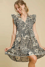 Load image into Gallery viewer, Printed Ruffle Cap Sleeve Babydoll Dress Front