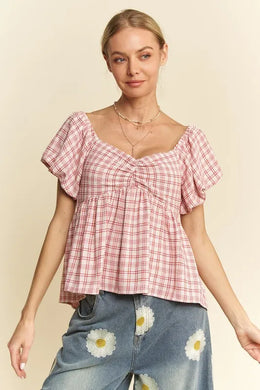 Puff Sleeves Ruffled Smocked Top Front