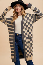 Load image into Gallery viewer, Annie Wear Checkered &amp; Striped Open Front Long Sleeve Cardigan