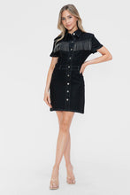 Load image into Gallery viewer, bytos Full Size Embellished Button Down Short Sleeve Denim Dress