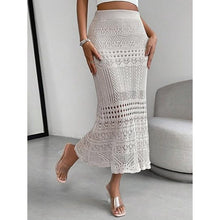 Load image into Gallery viewer, Apricot High Waist Hollow Out Knitted Stretch Maxi Skirt, XS, 1II-140B002