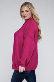 ZENANA Plus Oversized Round Neck Raw Seam Melange Sweater