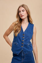 Load image into Gallery viewer, Annie Wear Button Down V-Neck Denim Vest