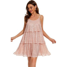 Load image into Gallery viewer, Sequin Adjustable Spaghetti Strap V Neck Layered Dress, SMALL, 5J-172D003