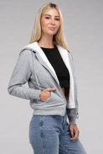 Load image into Gallery viewer, Ambiance Apparel Fuzzy Trim Zip-Up Crop Hoodie