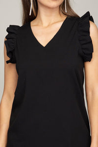 Nuvi Apparel V neck ruffle sleeve Tee shirt