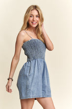 Load image into Gallery viewer, ADORA Smocked Spaghetti Strap Denim Romper