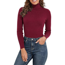Load image into Gallery viewer, Ribbed Turtleneck Long Sleeve Burgundy Sweater, XL, 23E-198T001