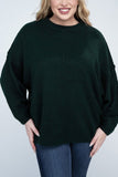 ZENANA Plus Oversized Round Neck Raw Seam Melange Sweater