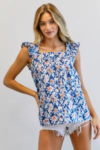 Davi & Dani Floral Printed Ruffle Sleeveless Top