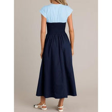 Load image into Gallery viewer, Smocked Cap Sleeve Crew Neck A Line Flowy Dress, BLUE, SMALL, 8I-146D001