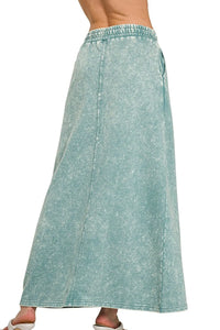 Terry Acid Washed Front Slit Long Skirts Back