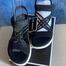 Load image into Gallery viewer, Black Strappy Sandals with White Soles, sz 8, 13C-135S004