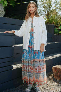 Davi & Dani MULTI COLOR LETTERING PEACE SYMBOL BUTTON UP SHIRT
