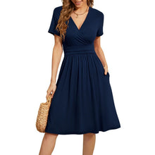 Load image into Gallery viewer, Short Sleeve Casual V Neck Dress, SIZE XS, 19B-175D002
