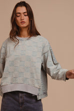 Load image into Gallery viewer, BiBi Mineral Washed Checkered Round Neck Denim Top