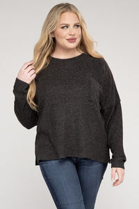 ZENANA Plus Ribbed Brushed Melange Hacci Sweater