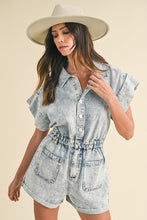 Load image into Gallery viewer, Annie Wear Elastic Waistband Short Sleeve Denim Romper