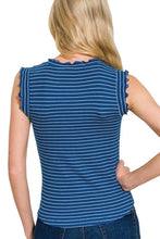 Load image into Gallery viewer, Ribbed Ruffle Trim Sleeveless Top Back