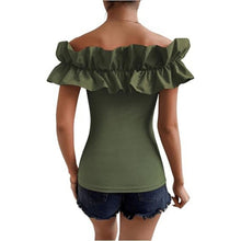 Load image into Gallery viewer, Ruffle Trim Off Shoulder Short Sleeve Blouse Party Top, MEDIUM, 2J-159T002