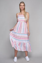 Load image into Gallery viewer, Nuvi Apparel Striped Print Ruffle Hem Cami Dress