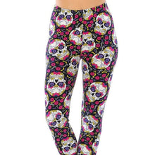 Load image into Gallery viewer, BUTTERY SMOOTH FLORAL PETAL SUGAR SKULL LEGGINGS, 15J-L075