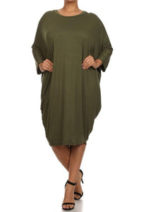 Moa Collection Solid 3/4 sleeve short midi dress