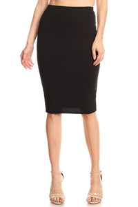 Moa Collection Solid knee length high waisted pencil skirt