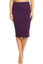 Load image into Gallery viewer, Moa Collection Solid knee length high waisted pencil skirt