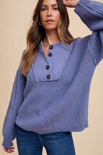 Load image into Gallery viewer, Annie Wear Half Button Ribbed Hem Sweater