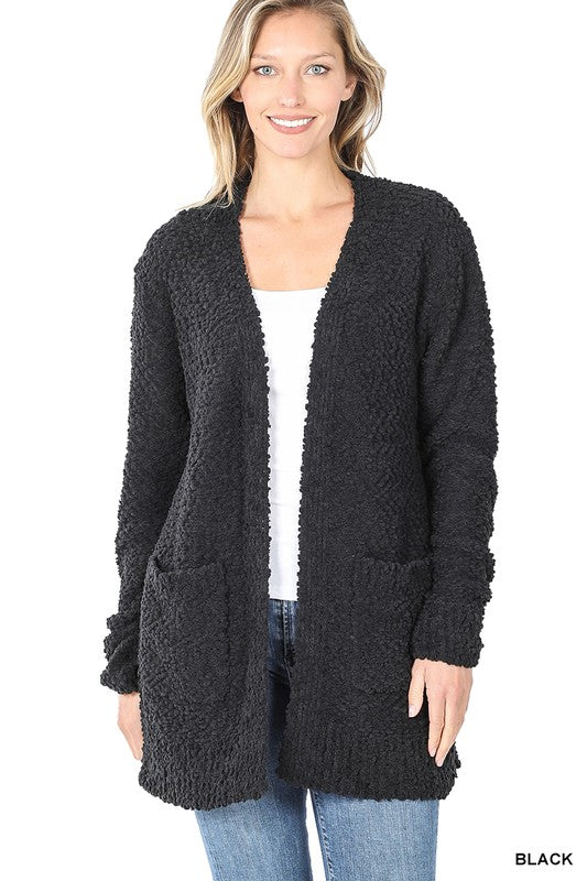 ZENANA Long Sleeve Popcorn Sweater Cardigan with Pockets