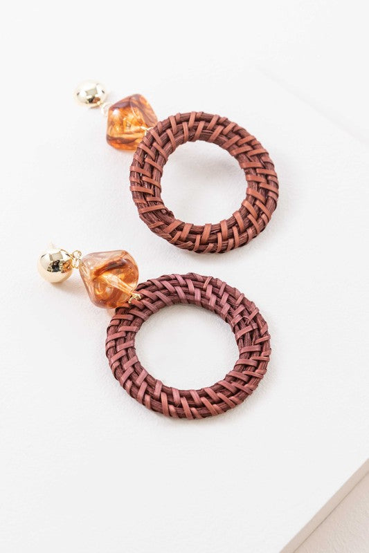 Lovoda Wicker and Amber Drop Earrings