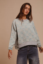 Load image into Gallery viewer, BiBi Mineral Washed Checkered Round Neck Denim Top