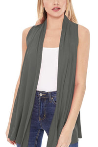 Moa Collection Solid, long body open front vest in a loose fit