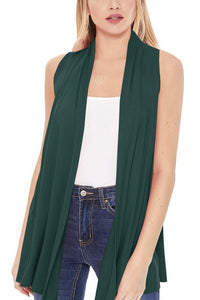 Moa Collection Solid, long body open front vest in a loose fit