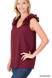 ZENANA WOVEN WOOL DOBBY RUFFLE TRIM SLEEVELESS TOP