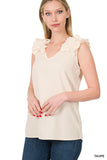 ZENANA WOVEN WOOL DOBBY RUFFLE TRIM SLEEVELESS TOP