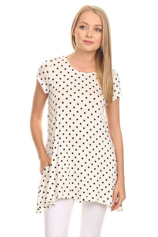 Moa Collection Polka dot print short sleeve relaxed fit tunic