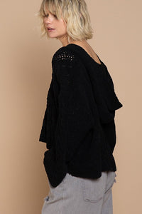 POL V-neck see though twisted crop knit sweater