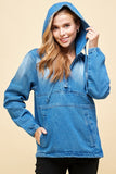 Blue Age PLUS SIZE DENIM HOODIE HALF ZIPPER CLOSER