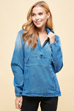 Blue Age PLUS SIZE DENIM HOODIE HALF ZIPPER CLOSER