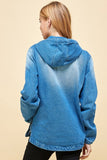 Blue Age PLUS SIZE DENIM HOODIE HALF ZIPPER CLOSER