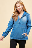 Blue Age PLUS SIZE DENIM HOODIE HALF ZIPPER CLOSER