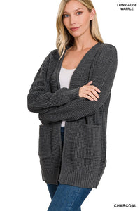 ZENANA Low Gauge Waffle Open Cardigan Sweater